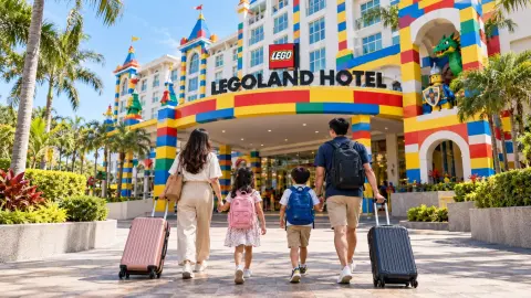 Family planning a LEGOLAND Malaysia and Singapore holiday with luggage