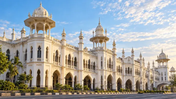 Historic Kuala Lumpur Railway Station façade with domes and arches on Jalan Sultan Hishamuddin