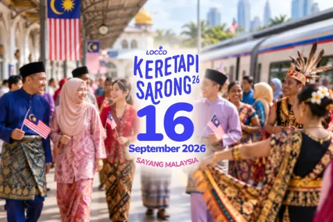 Crowd wearing colourful sarongs and traditional attire during a Malaysia Day cultural celebration